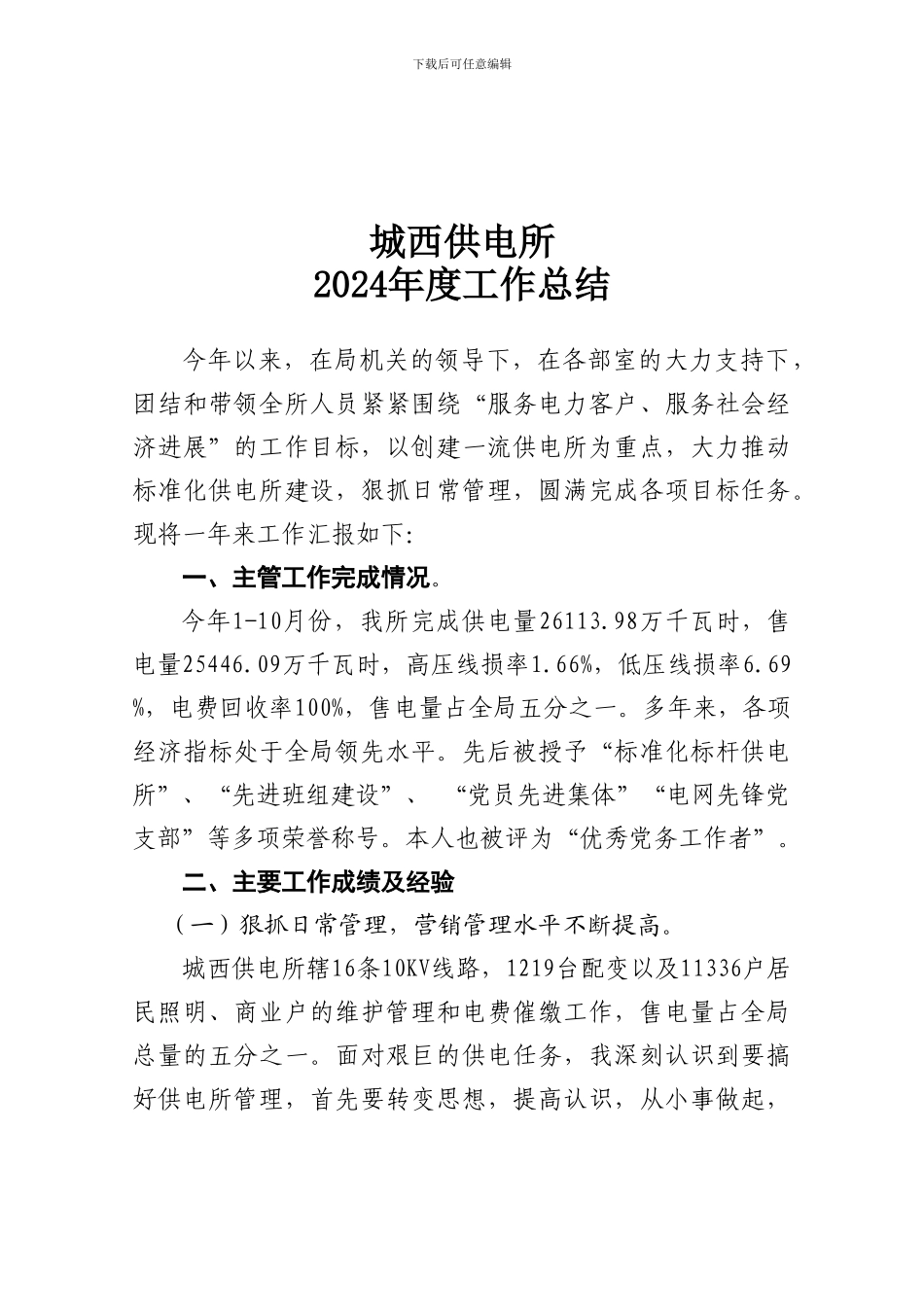 城西供电所2024年工作总结_第1页