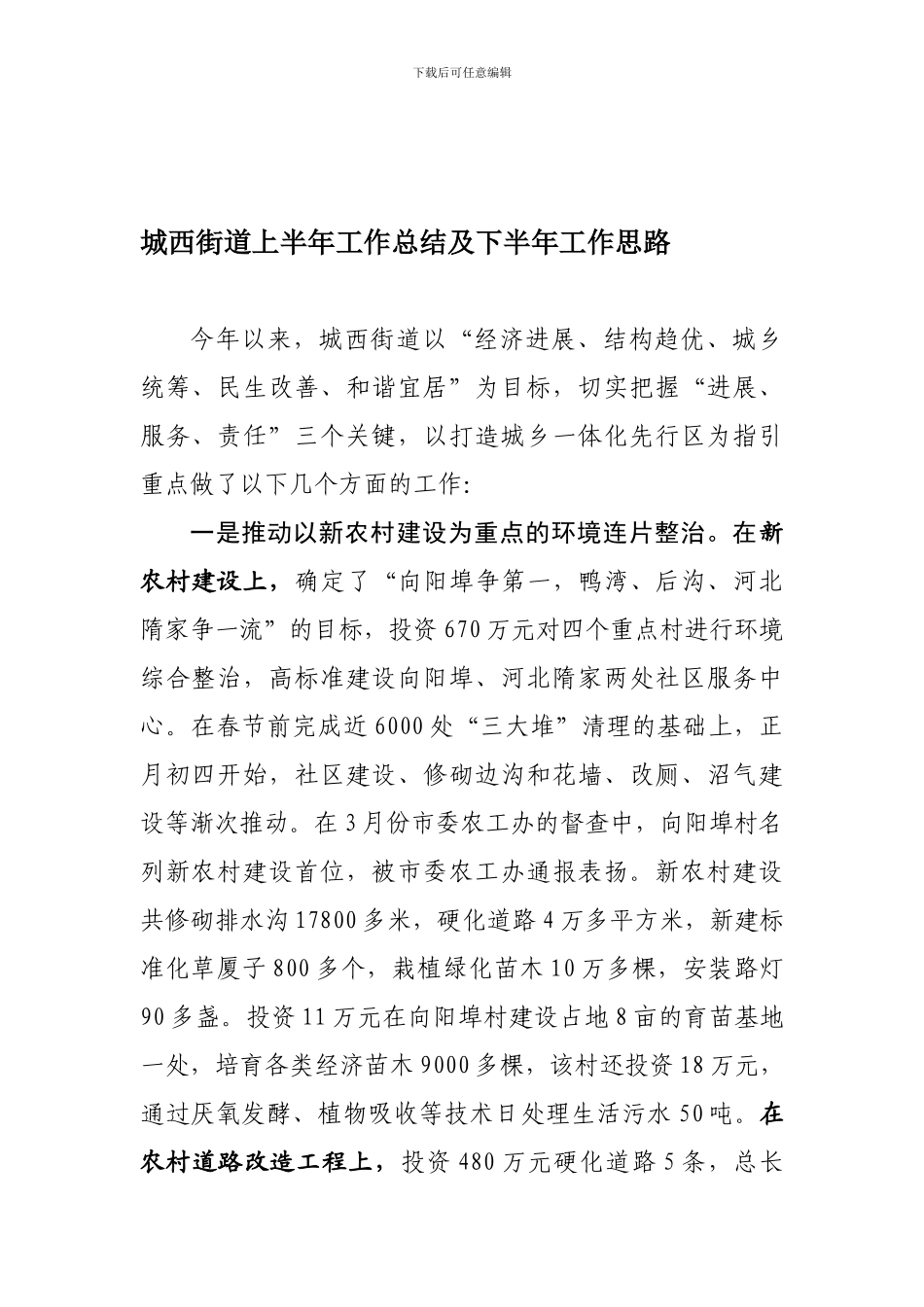 城西街道2024年半年工作总结及下半年打算_第1页