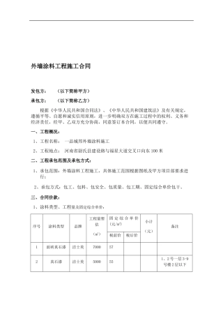 外墙涂料工程施工合同