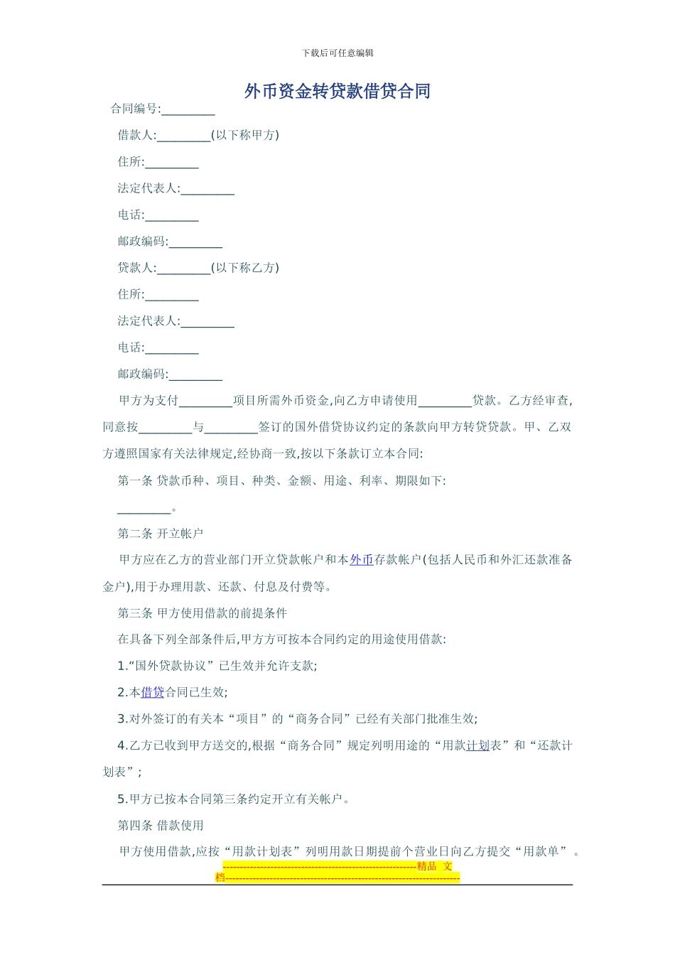 外币资金转贷款借贷合同_第1页