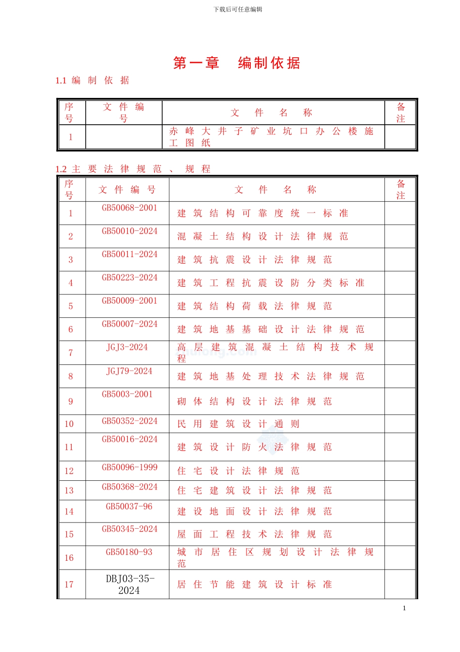 大井矿坑口办公楼施工组织设计及施工方案_第1页