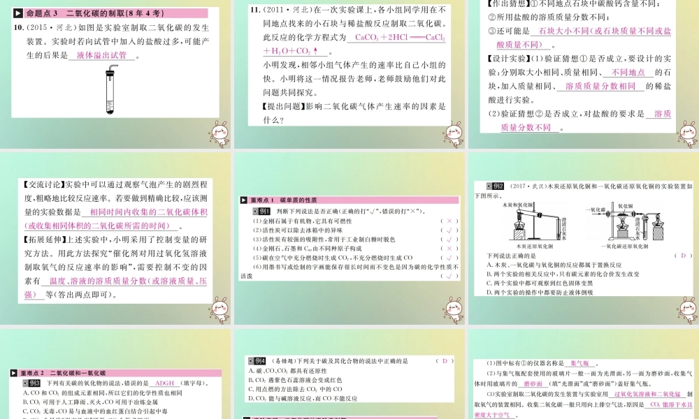 (河北专版)中考化学复习 主题一 身边的化学物质 第2讲 碳和碳的氧化物课件