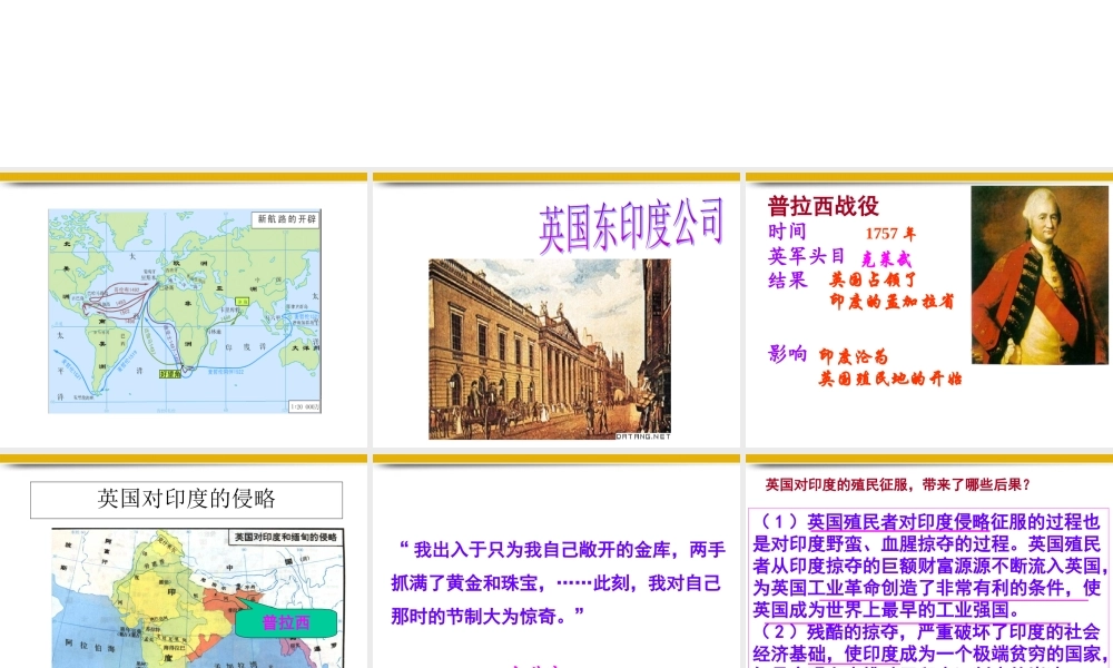 九年级历史上册 第21课(印度的殖民化和印度人民的抗英斗争)课件 华东师大版 课件