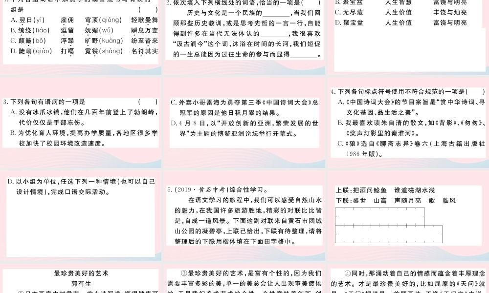 (武汉专版)八年级语文下册 第五单元 19 登勃朗峰习题课件 新人教版 课件