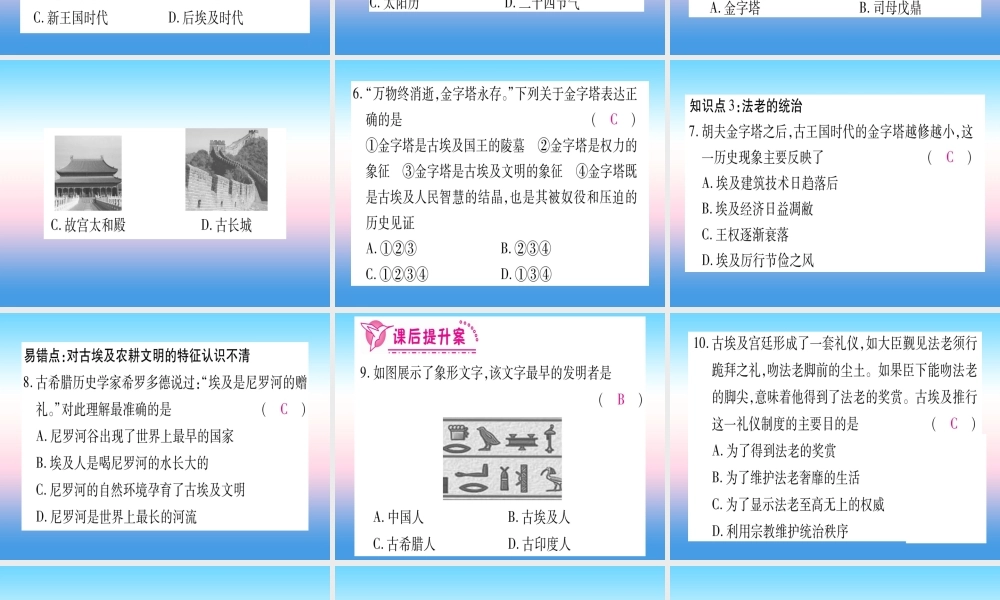 2018秋九年级历史上册 第1单元 古代亚非文明 第1课 古代埃及习题课件 新人教版 课件