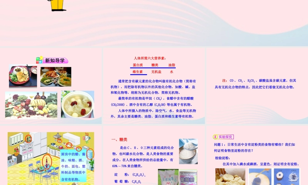 九年级化学全册 第四单元 化学与健康 第一节 食物中的有机物课件 鲁教版五四制 课件