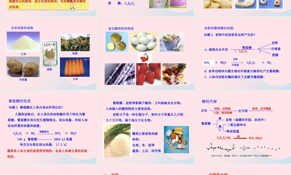 九年级化学全册 第四单元 化学与健康 第一节 食物中的有机物课件 鲁教版五四制 课件