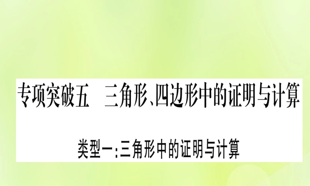 (湖北专用版)版中考数学总复习 第二轮 专项突破5 三角形、四边形中的证明与计算 类型1 三角形中的证明与计算实用课件