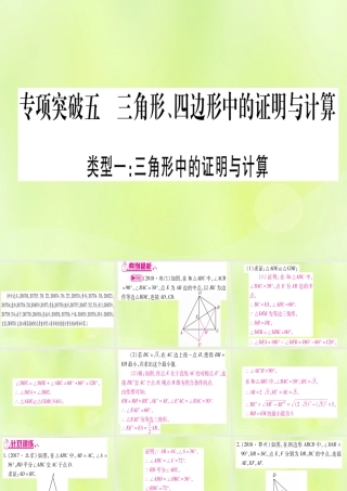 (湖北专用版)版中考数学总复习 第二轮 专项突破5 三角形、四边形中的证明与计算 类型1 三角形中的证明与计算实用课件