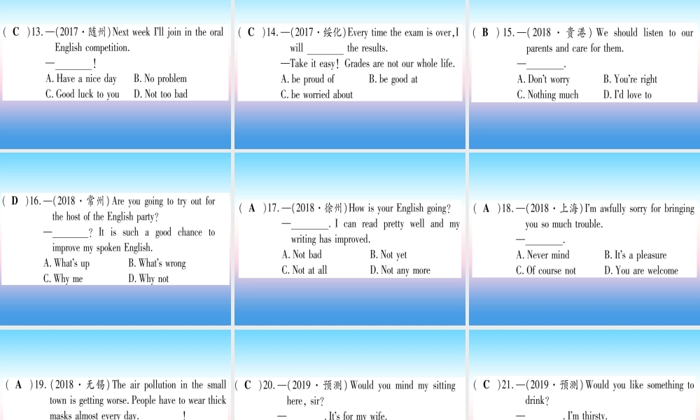(湖北专用版)版中考英语专题高分练 专题突破十三 情景交际实用课件