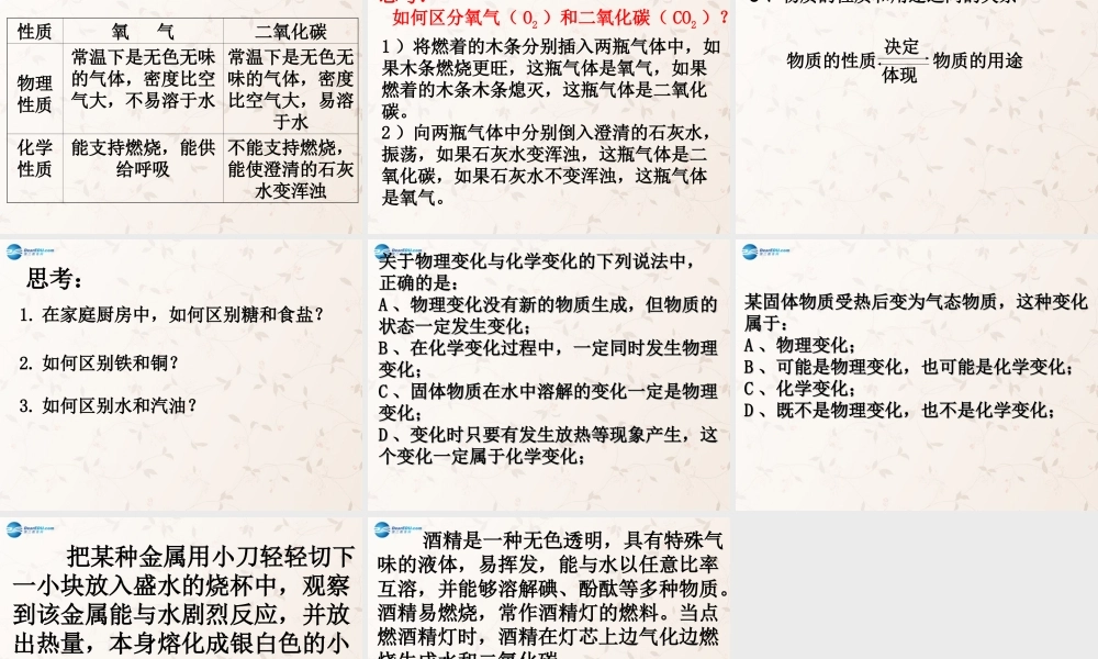 九年级化学上册 第一单元 课题1 物质的变化和性质课件1 (新版)新人教版 课件