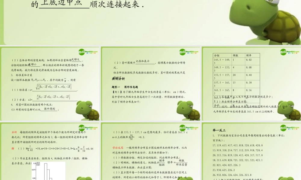 (学案与测评)高考数学总复习 第十三单元第二节 总体分布和总体特征数的估计 课件