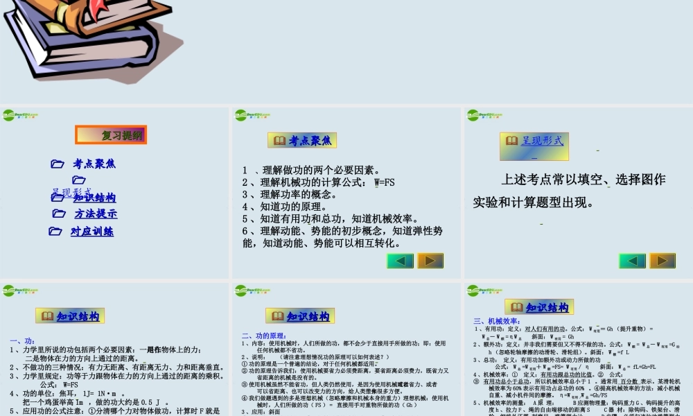 中考物理 功和机械能复习课件