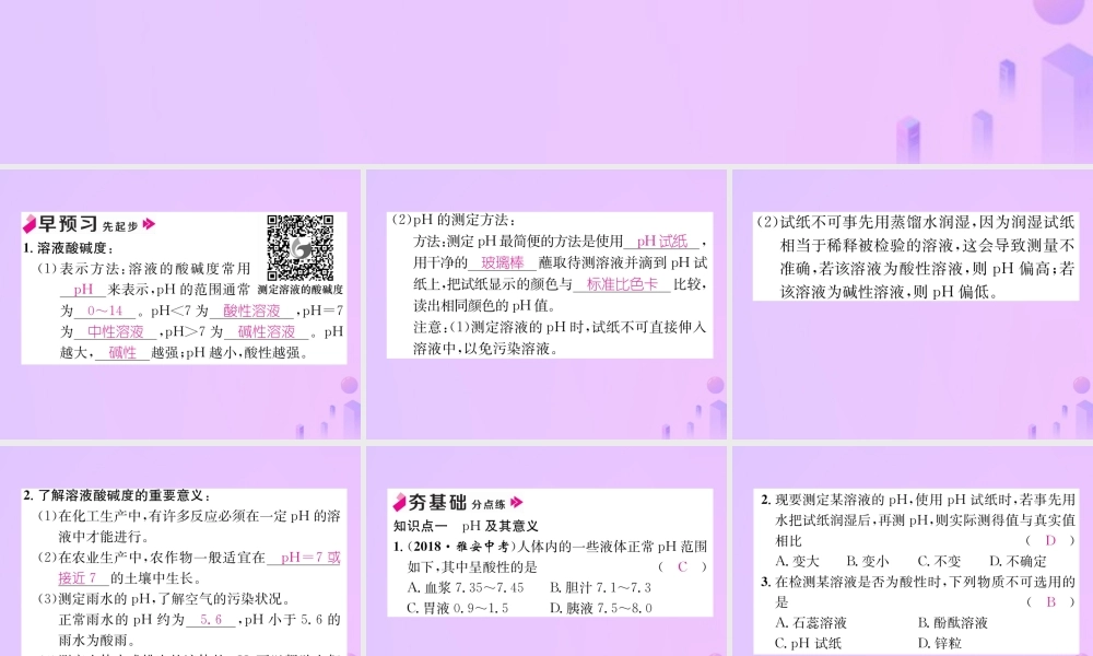 九年级化学下册 第10单元 酸和碱 课题2 酸和碱的中和反应 第2课时 溶液酸碱度的表示法 pH作业课件 (新版)新人教版 课件