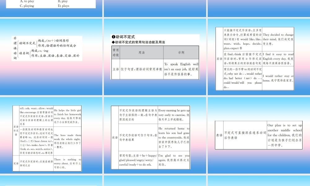 中考英语总复习 第二部分 语法专项突破篇 1基础语法(十)非谓语动词习题课件