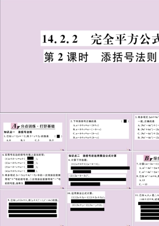 (通用)秋八年级数学上册 14.2 乘法公式 14.2.2 第2课时 添括号法则习题讲评课件 (新版)新人教版 课件
