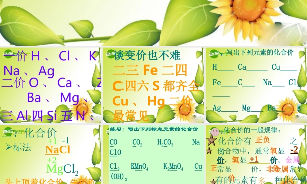九年级化学上册44化学式与化合价课件7人教新课标版 九年级化学上册44化学式与化合价课件(三套5-8)人教新课标版