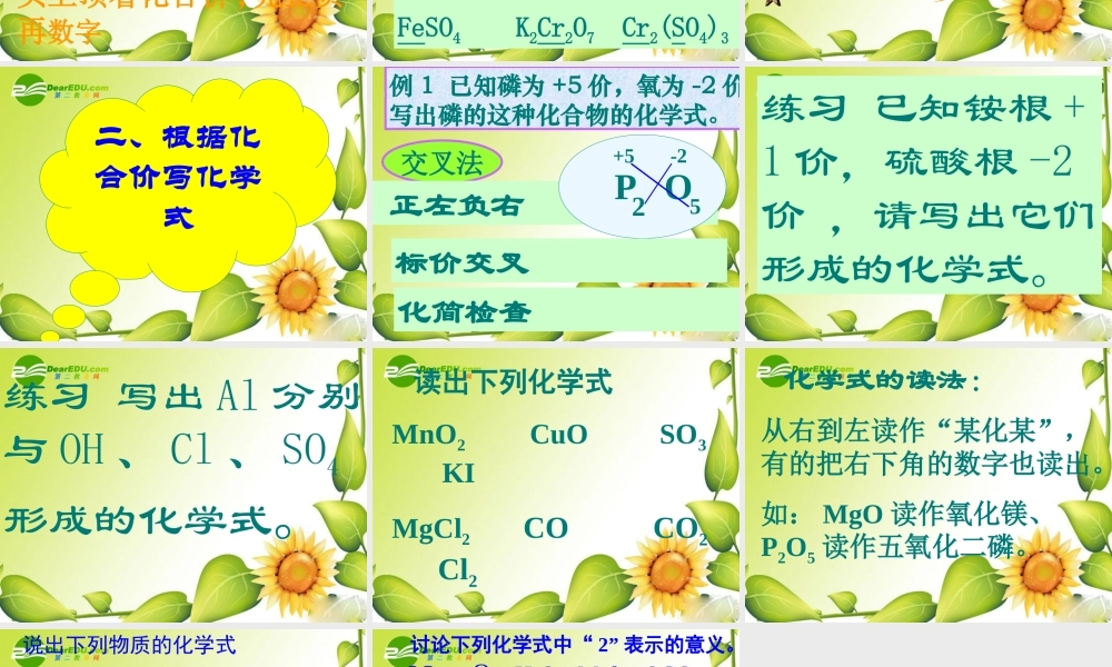 九年级化学上册44化学式与化合价课件7人教新课标版 九年级化学上册44化学式与化合价课件(三套5-8)人教新课标版