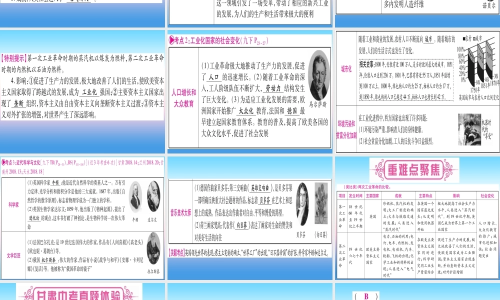 (甘肃专用)中考历史总复习 第一篇 考点系统复习 板块五 世界近代史 主题五 第二次工业革命和近代科学文化(精讲)课件