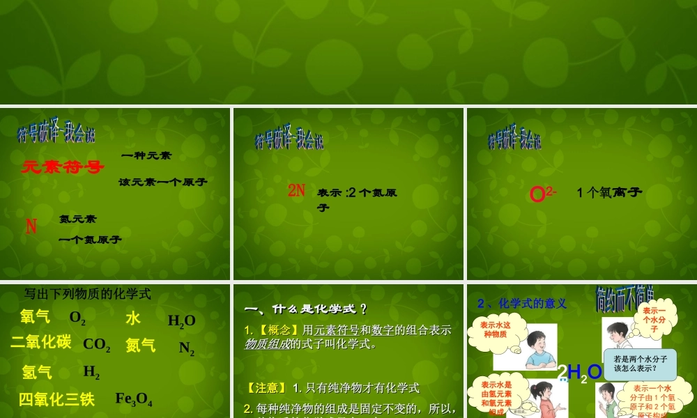 九年级化学上册 第四单元 课题4 化学式与化合价课件1 (新版)新人教版 课件
