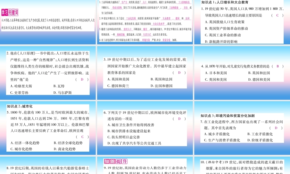 九年级历史下册 第2单元 第二次工业革命和近代科学文化 第6课 工业化国家的社会变化自学课件 新人教版 课件
