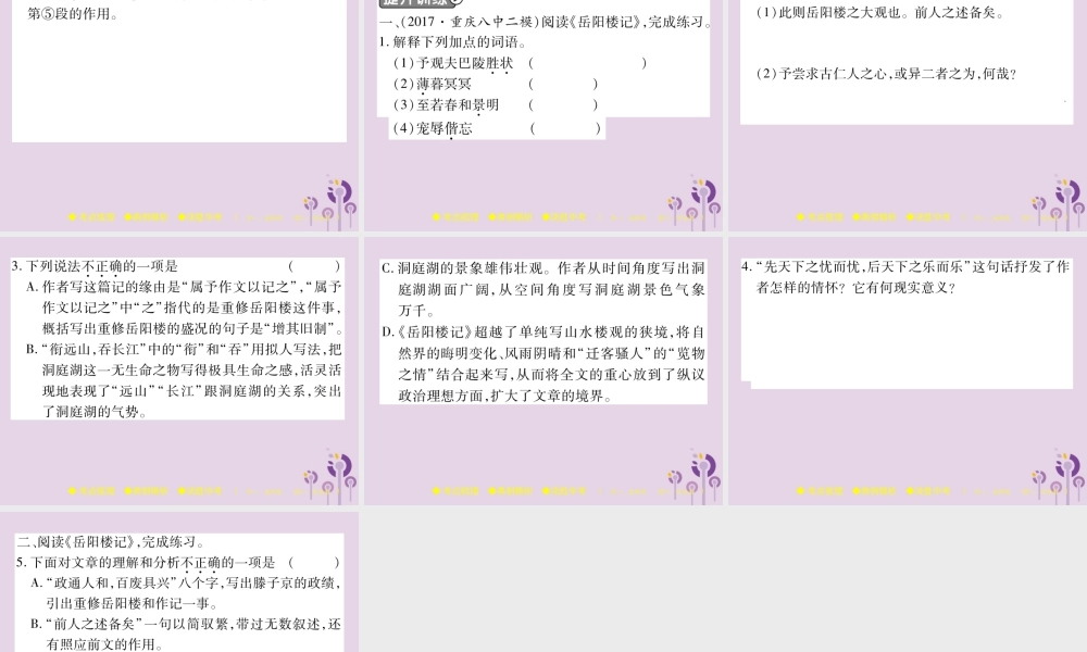 中考语文复习 第二部分 古诗文积累与阅读 专题二 文言文(五)(岳阳楼记)课件