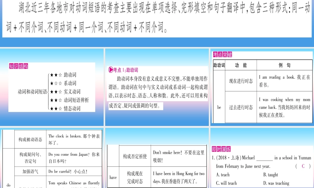(湖北专用版)版中考英语复习 第二篇 中考专题突破 第一部分 语法专题 专题突破8 动词和动词短语课件
