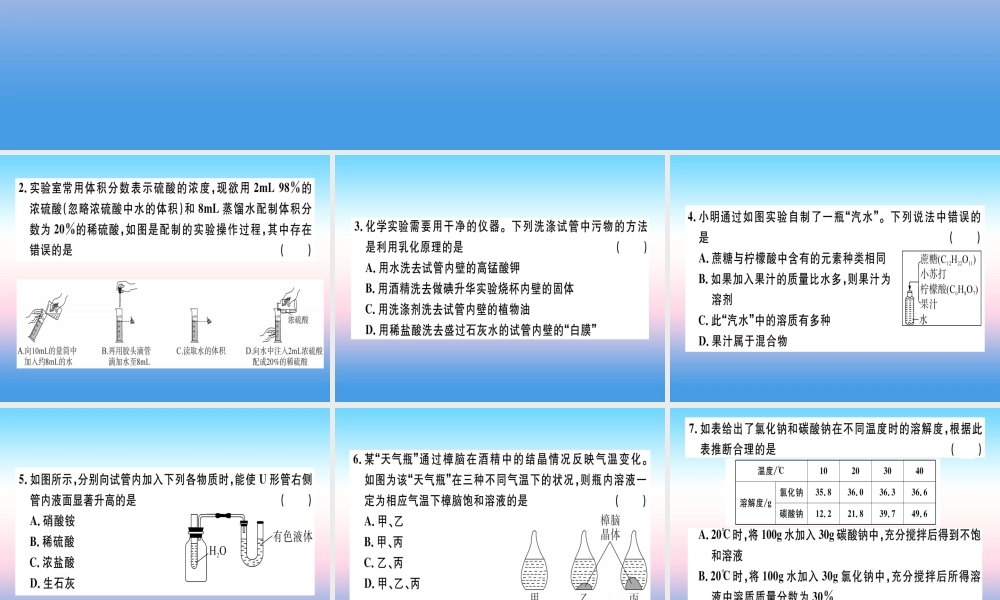 九年级化学下册 第九单元 溶液检测卷习题课件 新人教版 课件