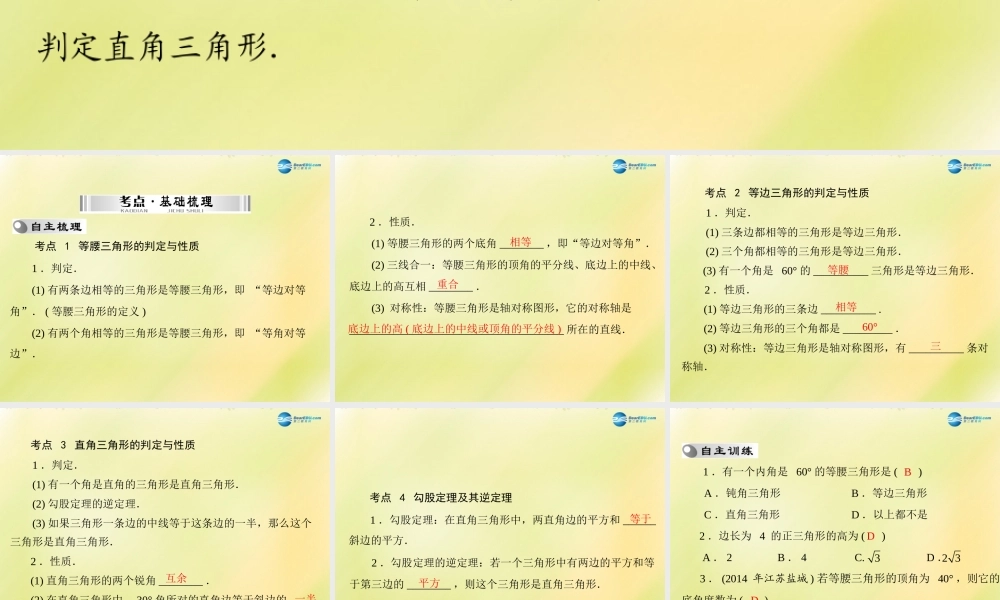 (南粤专用)中考数学 第一部分 第四章 第2讲 第2课时 等腰三角形与直角三角形复习课件