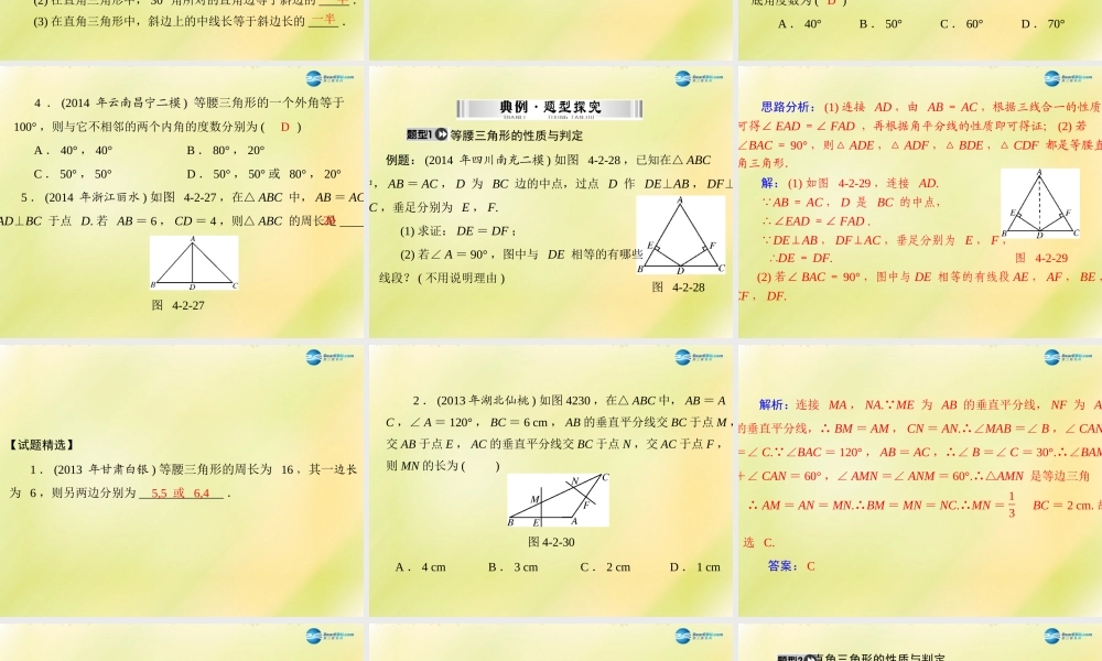 (南粤专用)中考数学 第一部分 第四章 第2讲 第2课时 等腰三角形与直角三角形复习课件