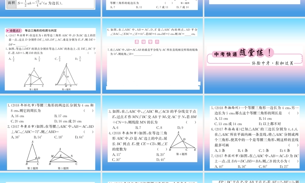 (课标版通用)中考数学一轮复习 第4章 图形的初步认识与三角形 第16节 等腰三角形习题课件