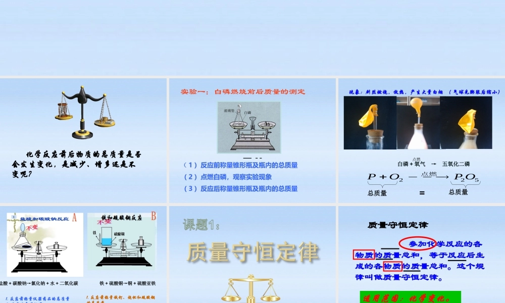 九年级化学上册 正式赛课用的质量守恒定律2课件 人教新课标版 课件