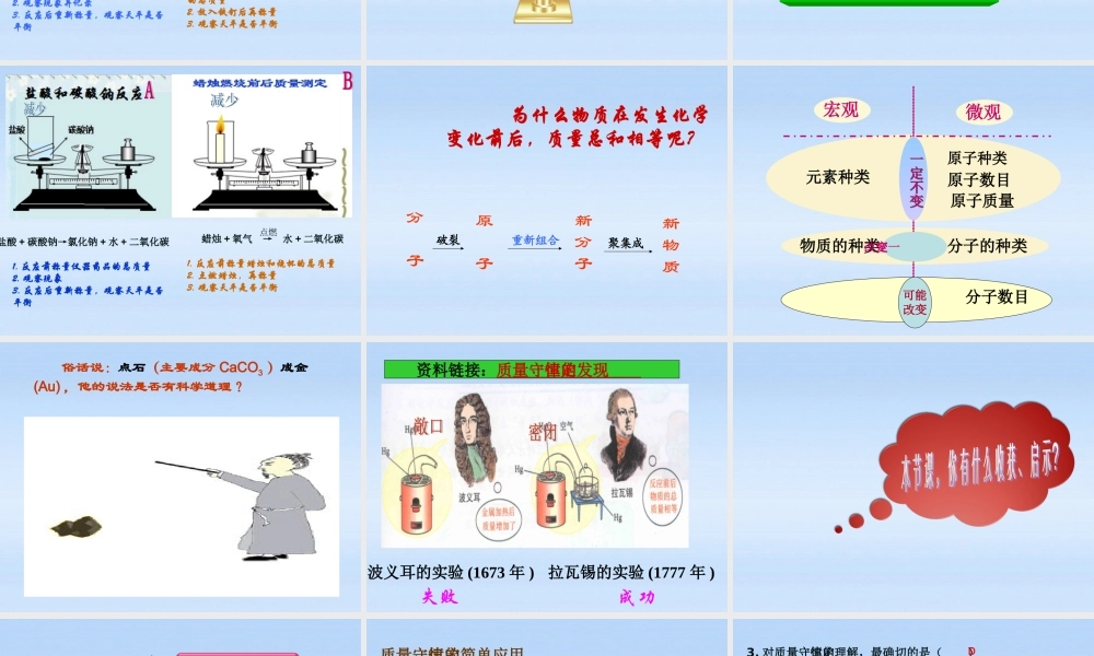 九年级化学上册 正式赛课用的质量守恒定律2课件 人教新课标版 课件