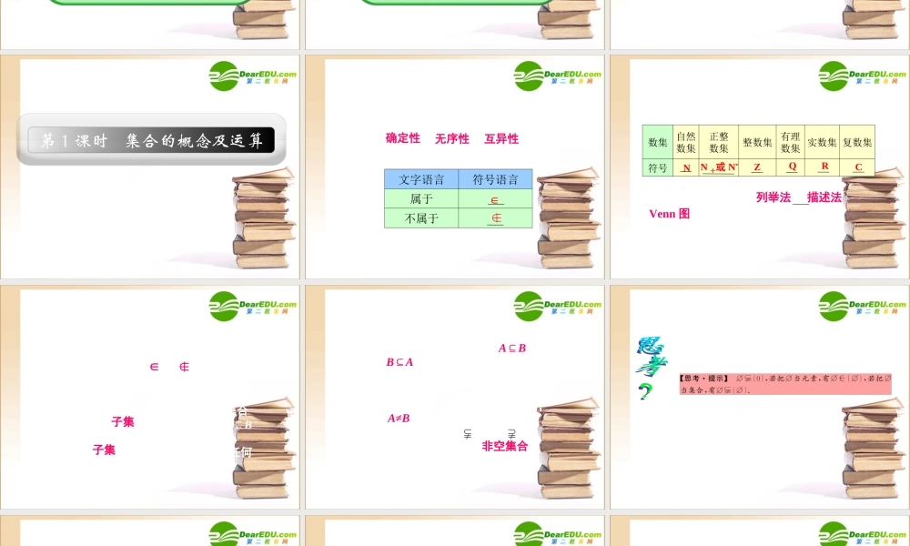 1章1课时 高三数学高考一轮课件-数学优化方案(理科)--第一章 集合的概念及运算人教A版 高三数学高考一轮课件-数学优化方案(理科)--第一章 集合的概念及运算人教A版