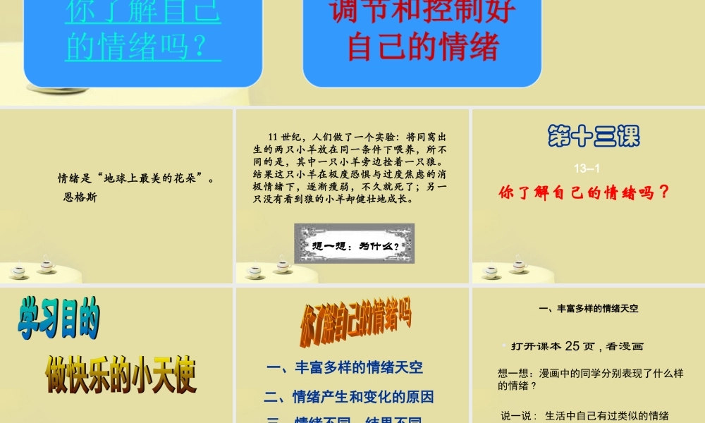 七年级政治下册 13.1(你了解自己的情绪吗 )课件 鲁教版 课件