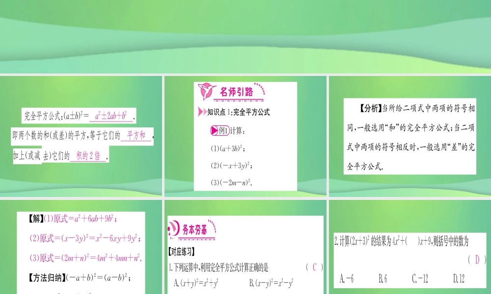 (江西专用)八年级数学上册 第14章 整式的乘法与因式分解 14.2 乘法公式 14.2.2 完全平方公式 第1课时 完全平方公式作业课件 (新版)新人教版 课件