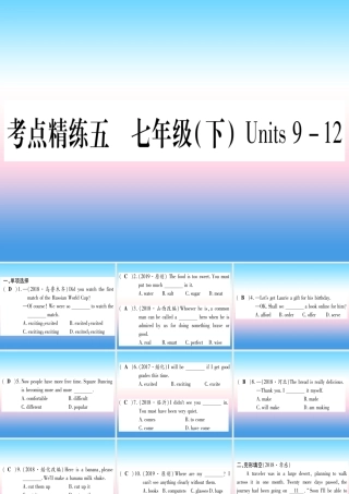 (湖北专用版)版中考英语复习 第一篇 教材系统复习 考点精练五 七下 Units 9 12实用课件