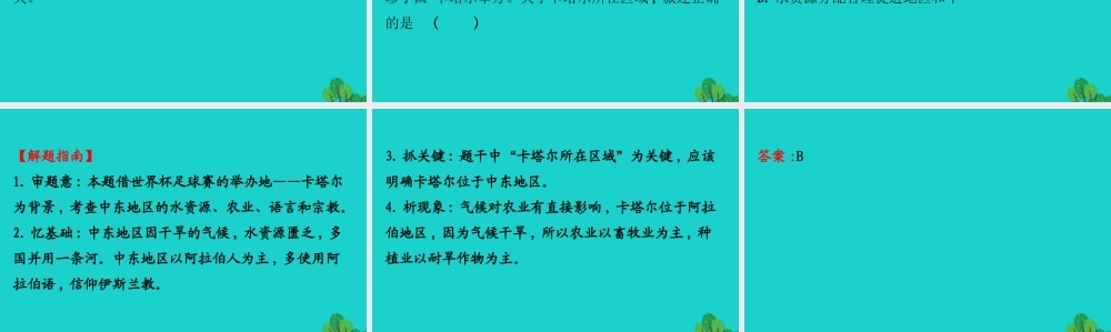 七年级地理下册 第八章 第一节 中东(二匮乏的水资源 多元的文化)习题课件(新版)新人教版 课件