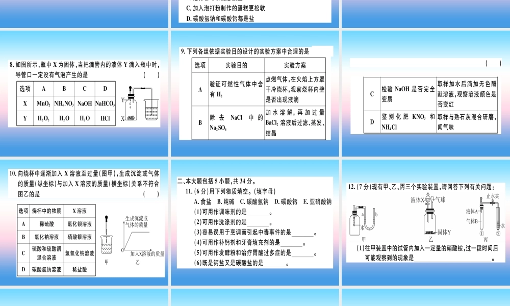 九年级化学下册 第十一单元 盐 化肥检测卷习题课件 新人教版 课件