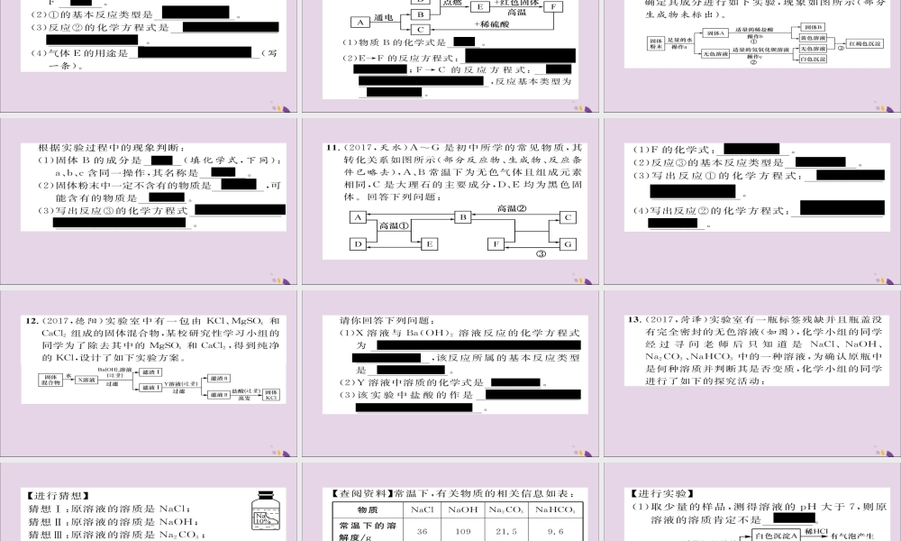 (遵义专版)中考化学总复习 第2编 重点题型突破篇 专题3 物质的推断、鉴别与除杂(精练)课件