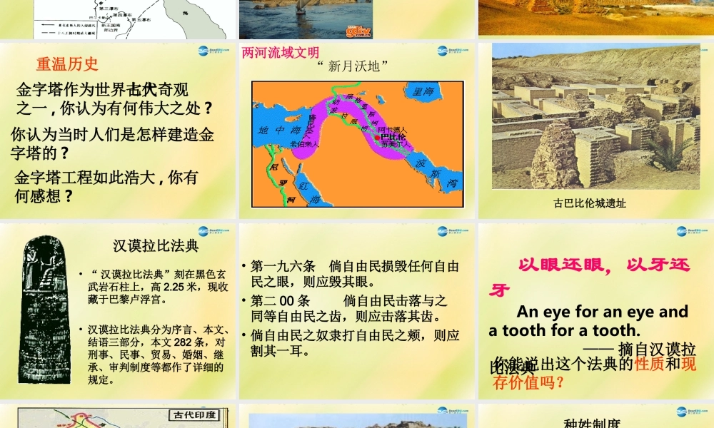 九年级历史上册(第一单元 第2课 大河流域—人类文明的摇篮)课件 新人教版 课件