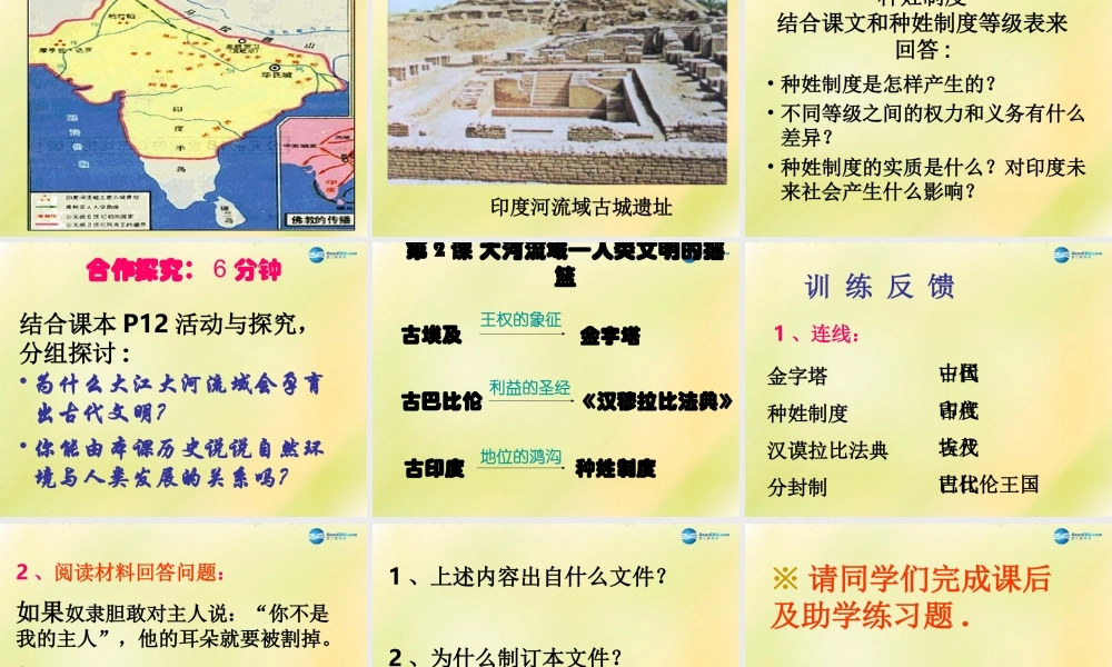 九年级历史上册(第一单元 第2课 大河流域—人类文明的摇篮)课件 新人教版 课件