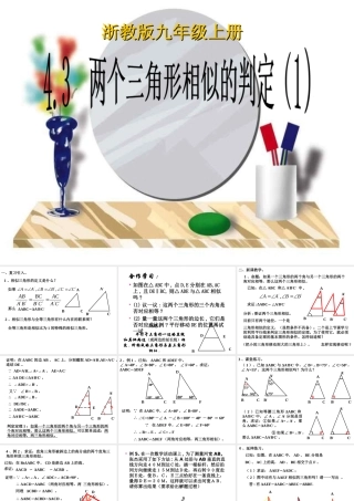 43两个三角形相似的判定(1) 九年级数学上：4.3两个三角形相似的判定课件(浙教版)