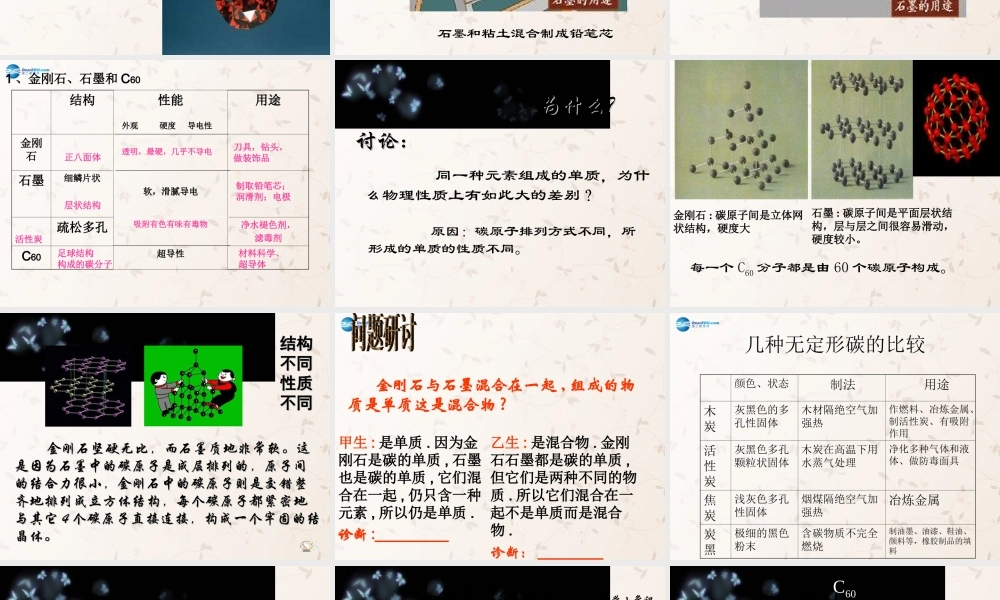 九年级化学上册 第六单元 课题1 金刚石、石墨、C60课件 (新版)新人教版 课件