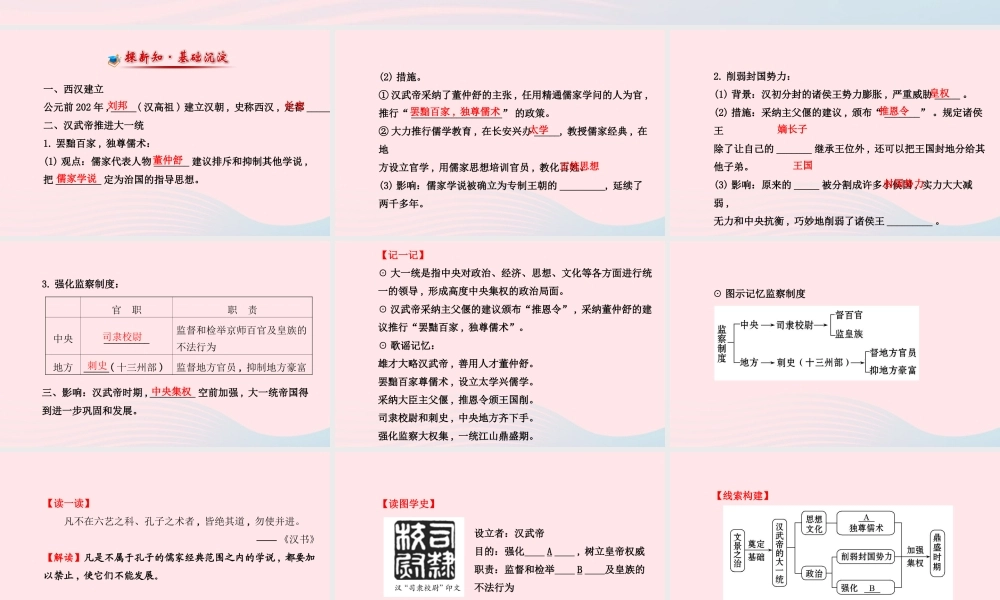 七年级历史上册 第三单元 大一统的秦汉帝国 15汉武帝推进大一统格局课件 北师大版 课件