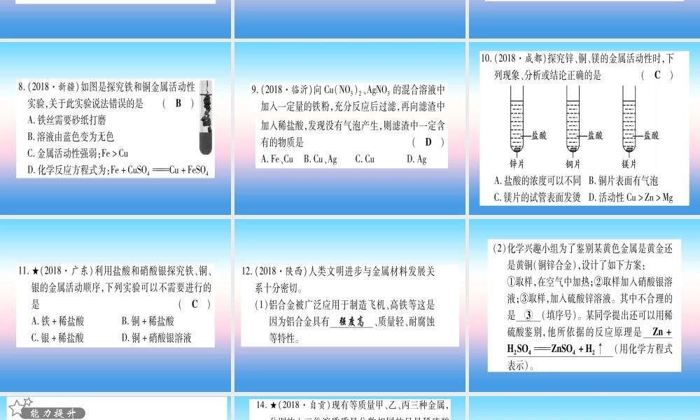 (甘肃专用)中考化学 第8单元 金属与金属材料 第2课时 金属的化学性质(提分精练)课件