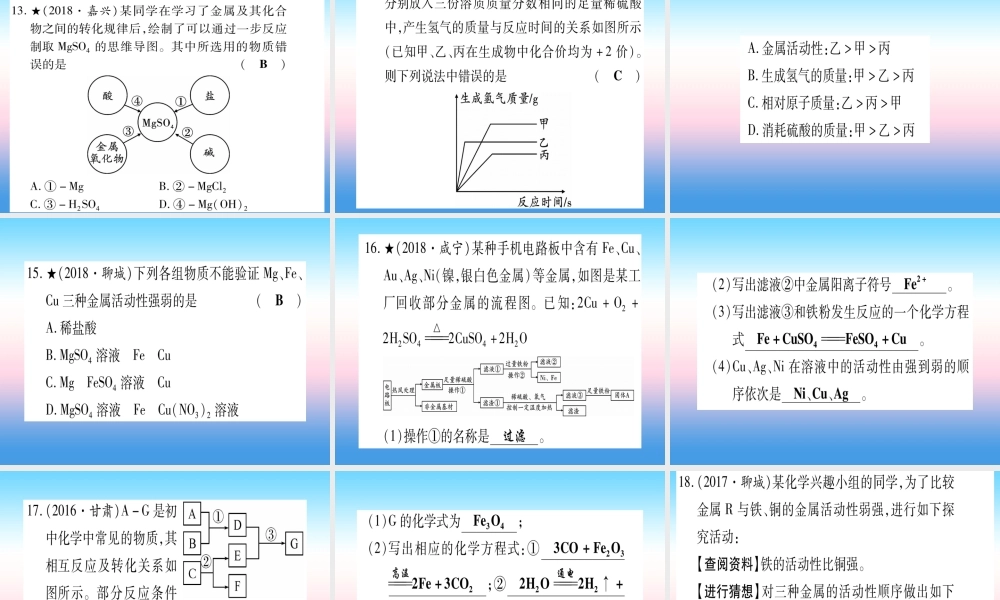 (甘肃专用)中考化学 第8单元 金属与金属材料 第2课时 金属的化学性质(提分精练)课件