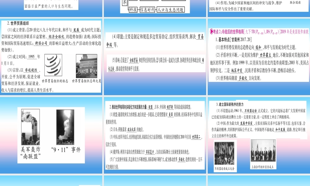 (甘肃专用)中考历史总复习 第一篇 考点系统复习 板块六 世界现代史 主题四 冷战结束后的世界(精讲)课件