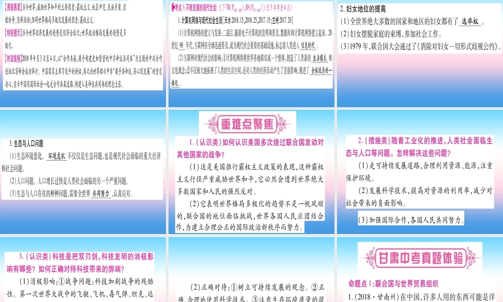 (甘肃专用)中考历史总复习 第一篇 考点系统复习 板块六 世界现代史 主题四 冷战结束后的世界(精讲)课件