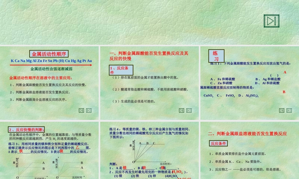 九年级化学金属活动性顺序表的应用课件